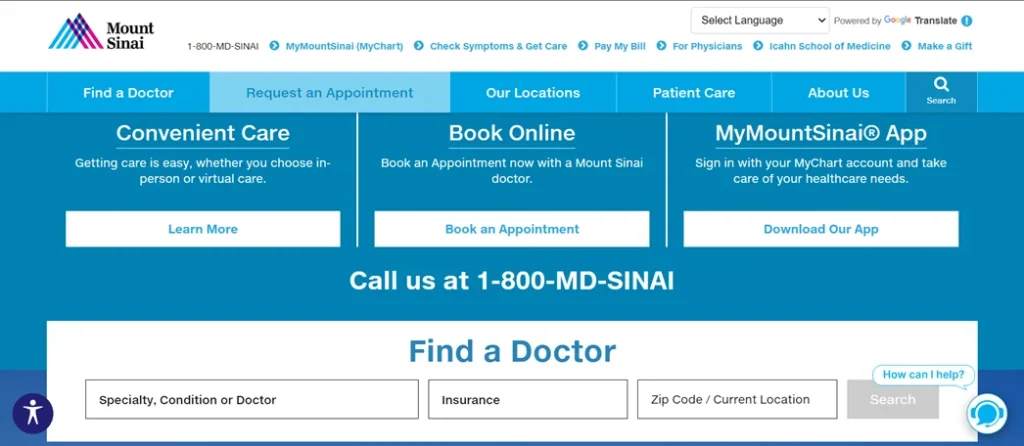 Mount Sinai Health System’s website