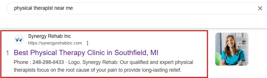 SERP Results of physical therapy